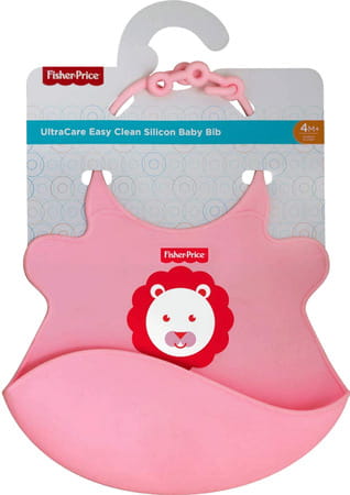 Fisher Price Ultracare Easy Clean Silicon Baby Bib. Ideal For Weaning Babies 4 Month Plus Pink