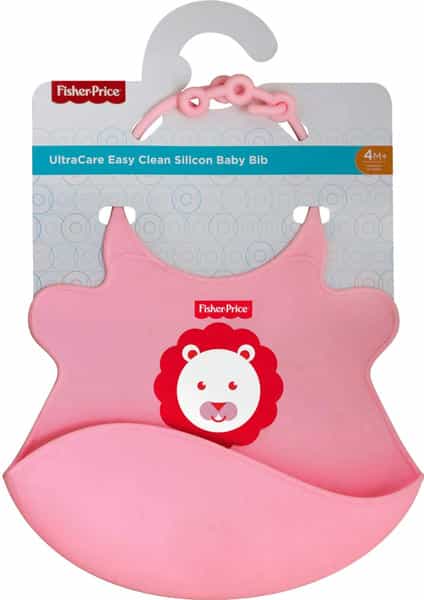 Fisher Price Ultracare Easy Clean Silicon Baby Bib. Ideal For Weaning Babies 4 Month Plus Pink