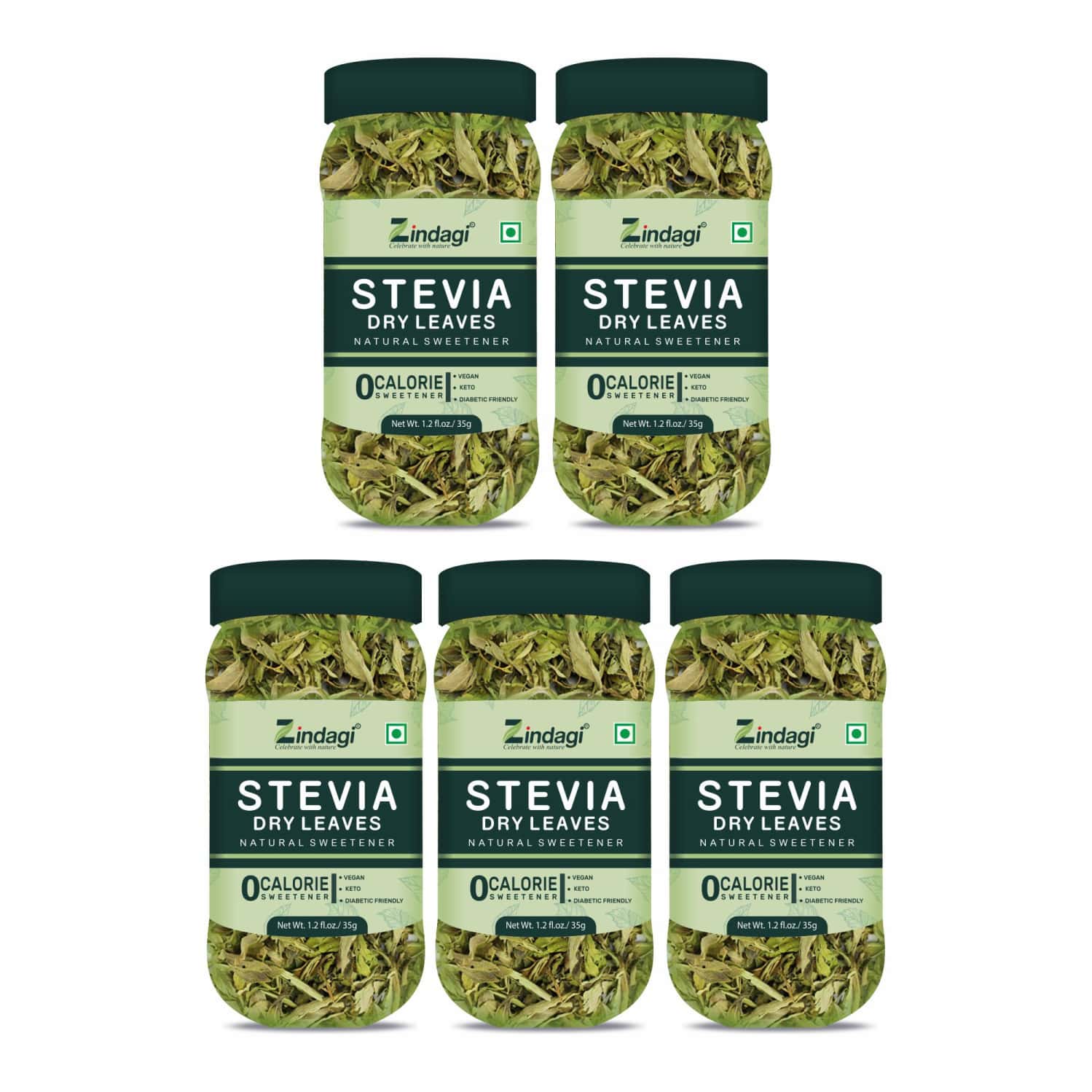 Zindagi Stevia Leaves|natural Sugar-free Stevia Sweetener|zero Calorie Sweetener|35 Gm | Pack Of 5