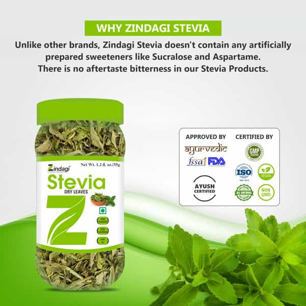 Zindagi Stevia Leaves|Natural Sugar-Free Stevia Sweetener|Zero Calorie Sweetener|35 Gm | Pack Of 5