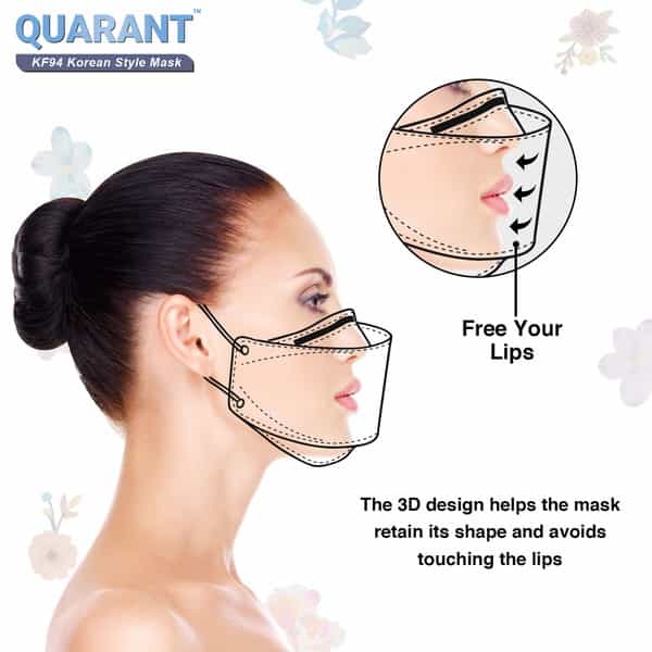 Quarant Kf94 Korean Style Designer Face Mask With Nose Clip And Reusable Mask Extender - Pack Of 10