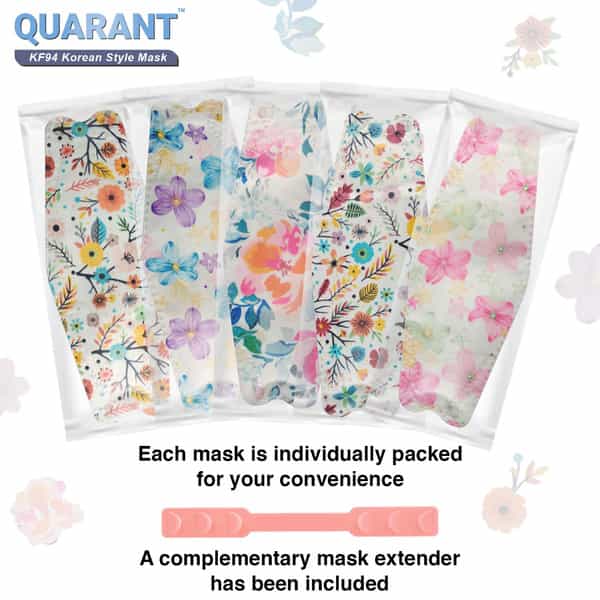 Quarant Kf94 Korean Style Designer Face Mask With Nose Clip And Reusable Mask Extender - Pack Of 10