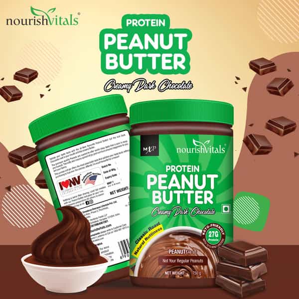 Nourishvitals Protein Peanut Butter Dark Chocolate) With Whey Protein No Added Salt Or Oils 750 G
