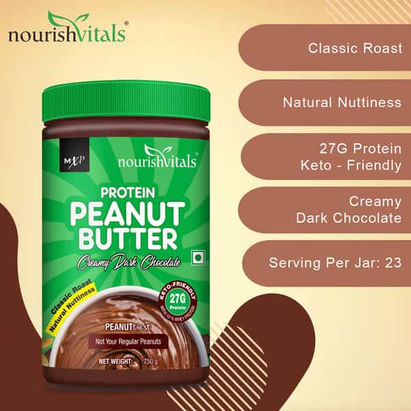 Nourishvitals Protein Peanut Butter Dark Chocolate) With Whey Protein No Added Salt Or Oils 750 G