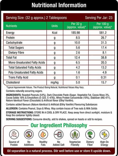 Nourishvitals Protein Peanut Butter Dark Chocolate) With Whey Protein No Added Salt Or Oils 750 G