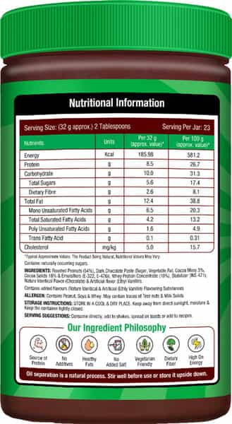 Nourishvitals Protein Peanut Butter Dark Chocolate) With Whey Protein No Added Salt Or Oils 750 G