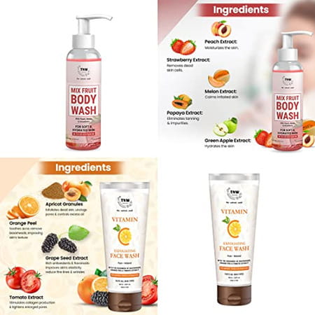 Tnw-The Natural Wash Mix Fruit Body Wash And Vitamin C Exfoliating Face Wash (Pack Of 2)