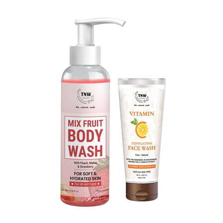 Tnw-The Natural Wash Mix Fruit Body Wash And Vitamin C Exfoliating Face Wash (Pack Of 2)