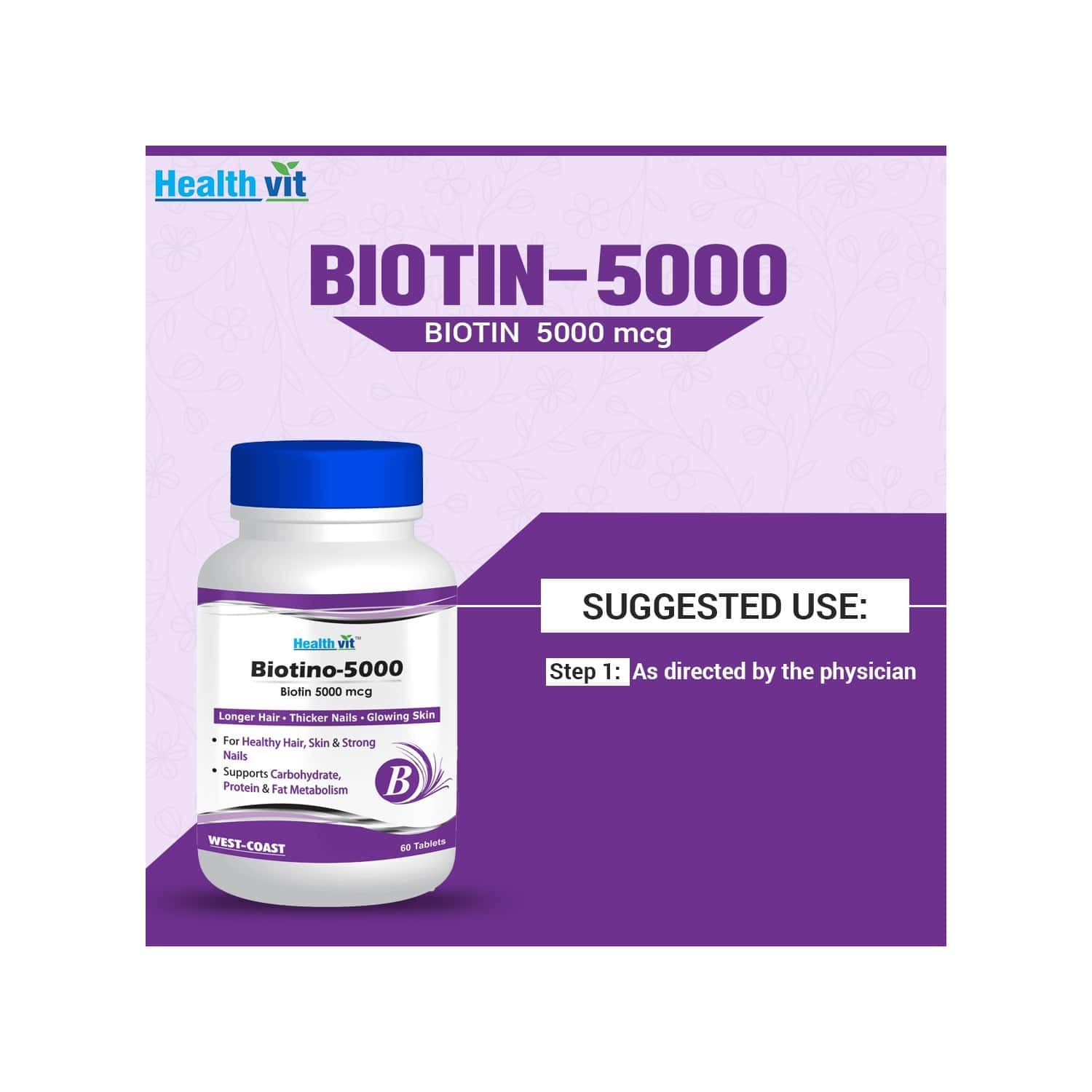 Buy HEALTHVIT BIOTINO 5000 BIOTIN MULTIVITAMIN TABLETS BOTTLE OF 60
