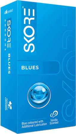 Skore Blues Coloured With Additional Lubrication Vanilla Scented | Box Of 10 Comdoms