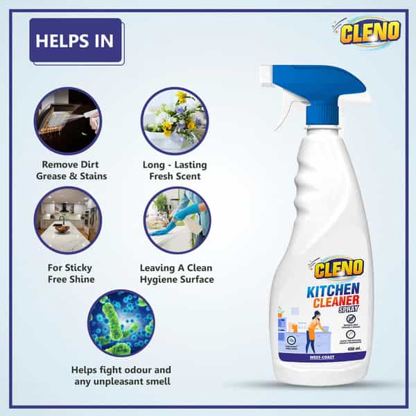 Cleno Heavy Duty Kitchen Degreaser Cleaner Spray Removes Oil Grease Food Stains - 450Ml
