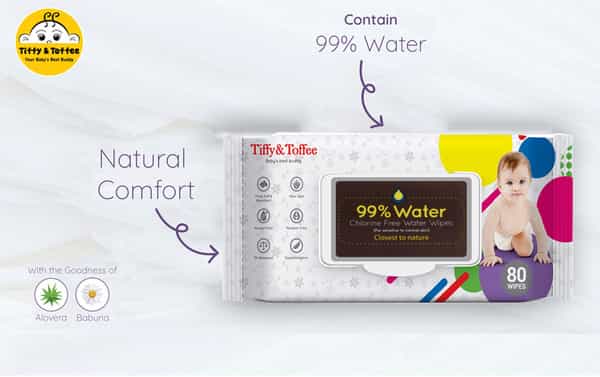 Tiffy & Toffee 99% Water Baby Wet Wipes (Pack Of 3 X 80'S)