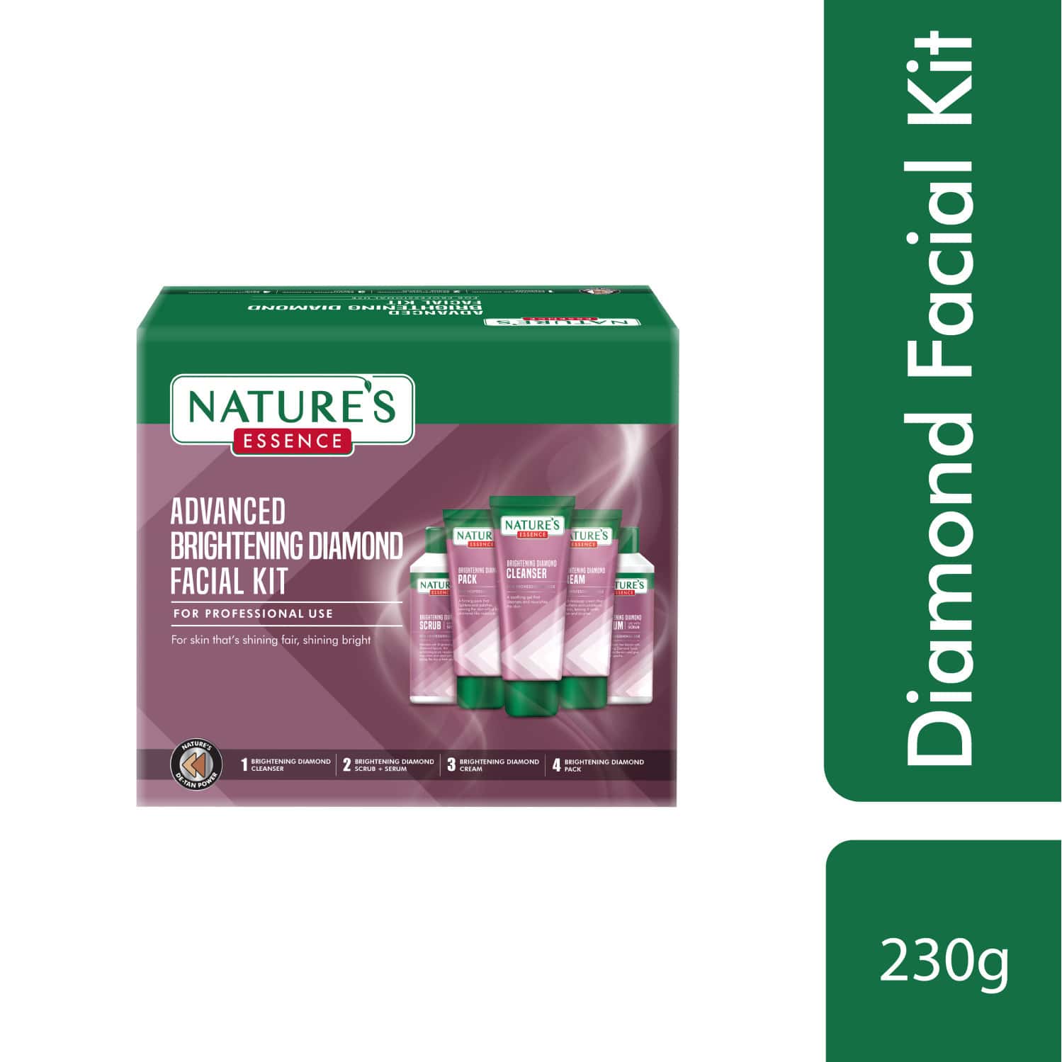 Nature's Essence Brightening Diamond Facial Kit | Glowing Skin | Diamond & Saffron Infused | 230g