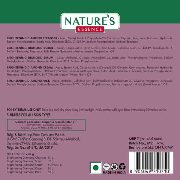 Nature's Essence Brightening Diamond Facial Kit | Glowing Skin | Diamond & Saffron Infused | 230G