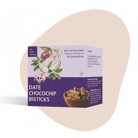 The Snack Company Date Chocochip Bistick | Wheat Biscuits | Zero Maida - 130g