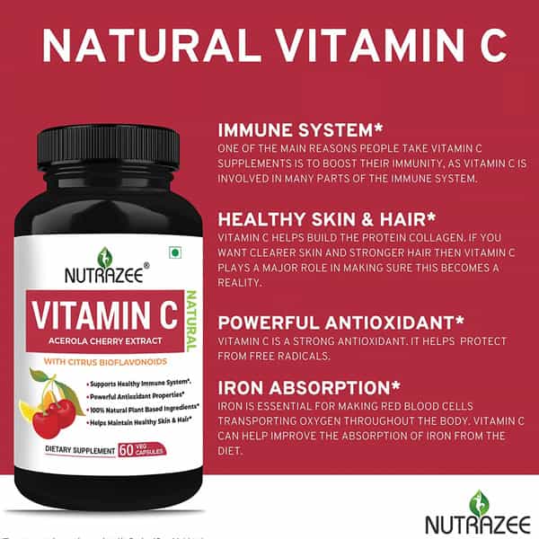 Nutrazee Natural Vitamin C Plant Based Acerola Cherry Extract 60 Vegan Capsules