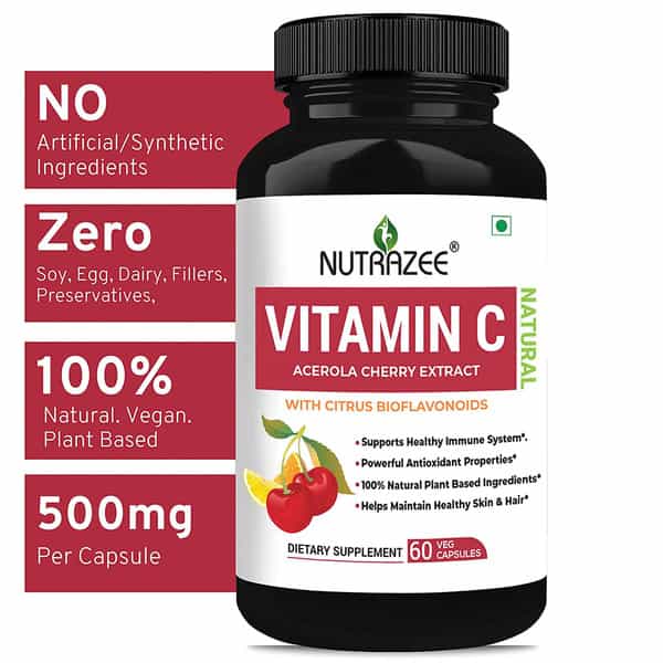 Nutrazee Natural Vitamin C Plant Based Acerola Cherry Extract 60 Vegan Capsules