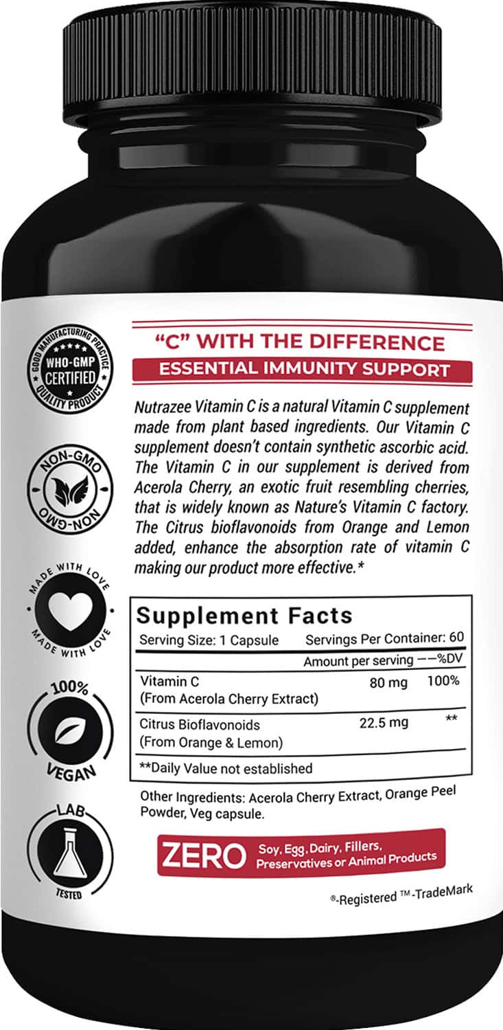 Buy NUTRAZEE NATURAL VITAMIN C PLANT BASED ACEROLA CHERRY EXTRACT 60 