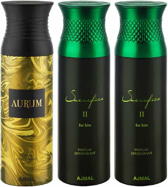 Ajmal Aurum & Sacrifice Ii & Sacrifice Ii Deodorant Spray - For Men & Women (200 Ml Pack Of 3)