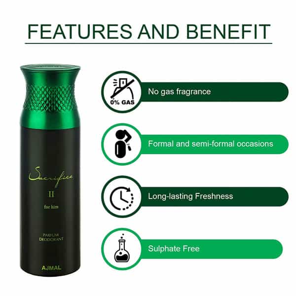 Ajmal Aurum & Sacrifice Ii & Sacrifice Ii Deodorant Spray - For Men & Women (200 Ml Pack Of 3)