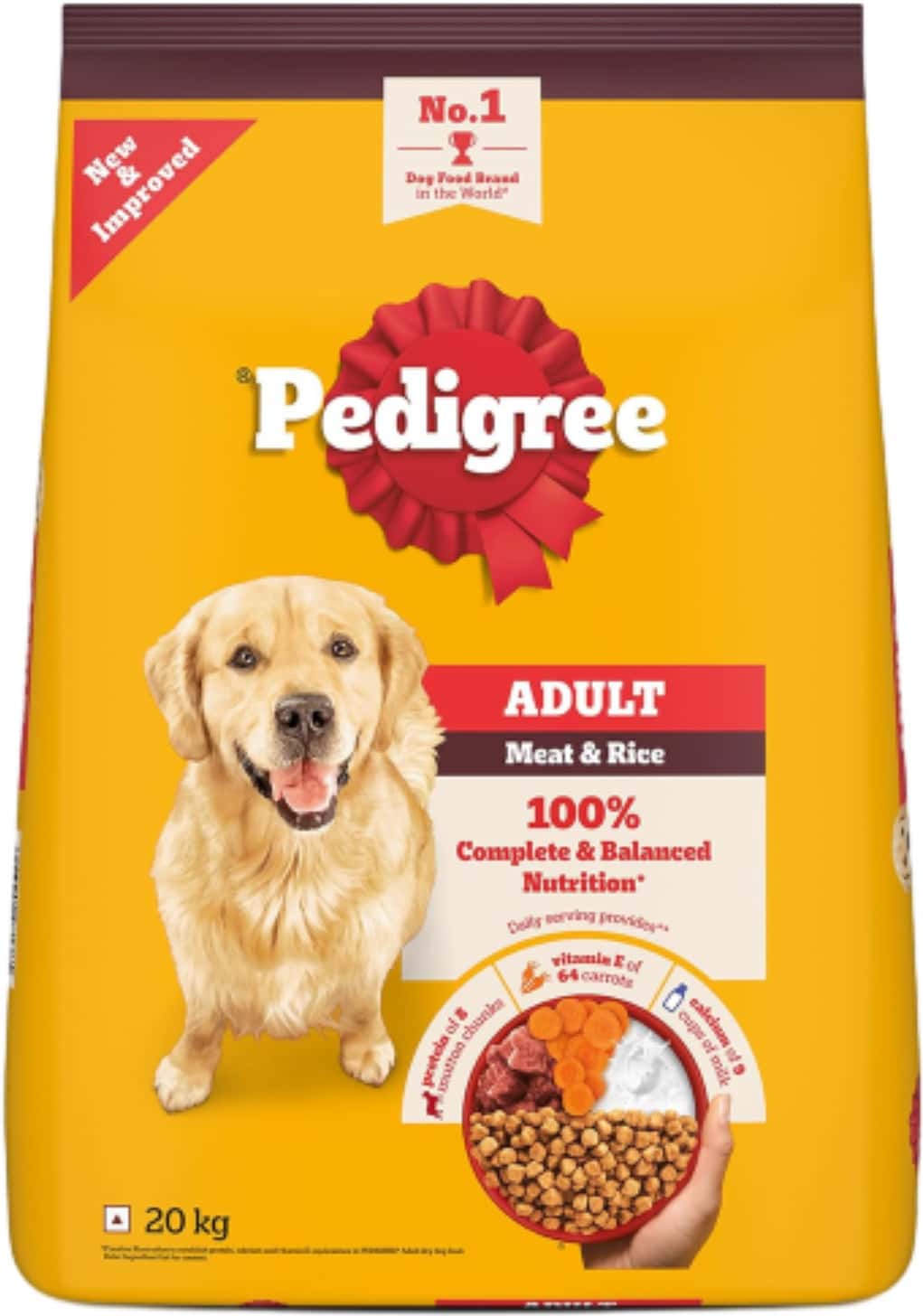 Pedigree Adult Dry Dog Food | Meat & Rice | 20 Kg | Contains 37 Essential Nutrients