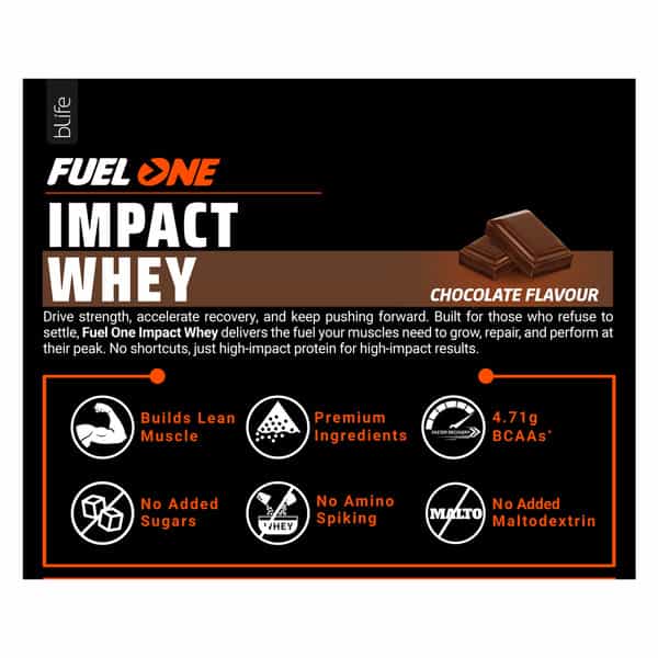 Fuel One Impact Whey Protein Powder| Chocolate (1Kg / 2.2Lbs) | 22.50G Protein Per Scoop