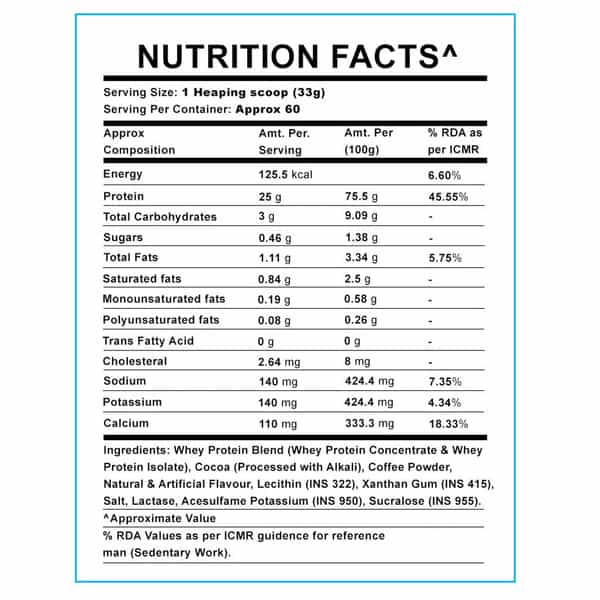 In2 100% Whey Protein 2Kg (Cafe Mocha) 25G Protein 5.5G Bcaas 4G Glutamine