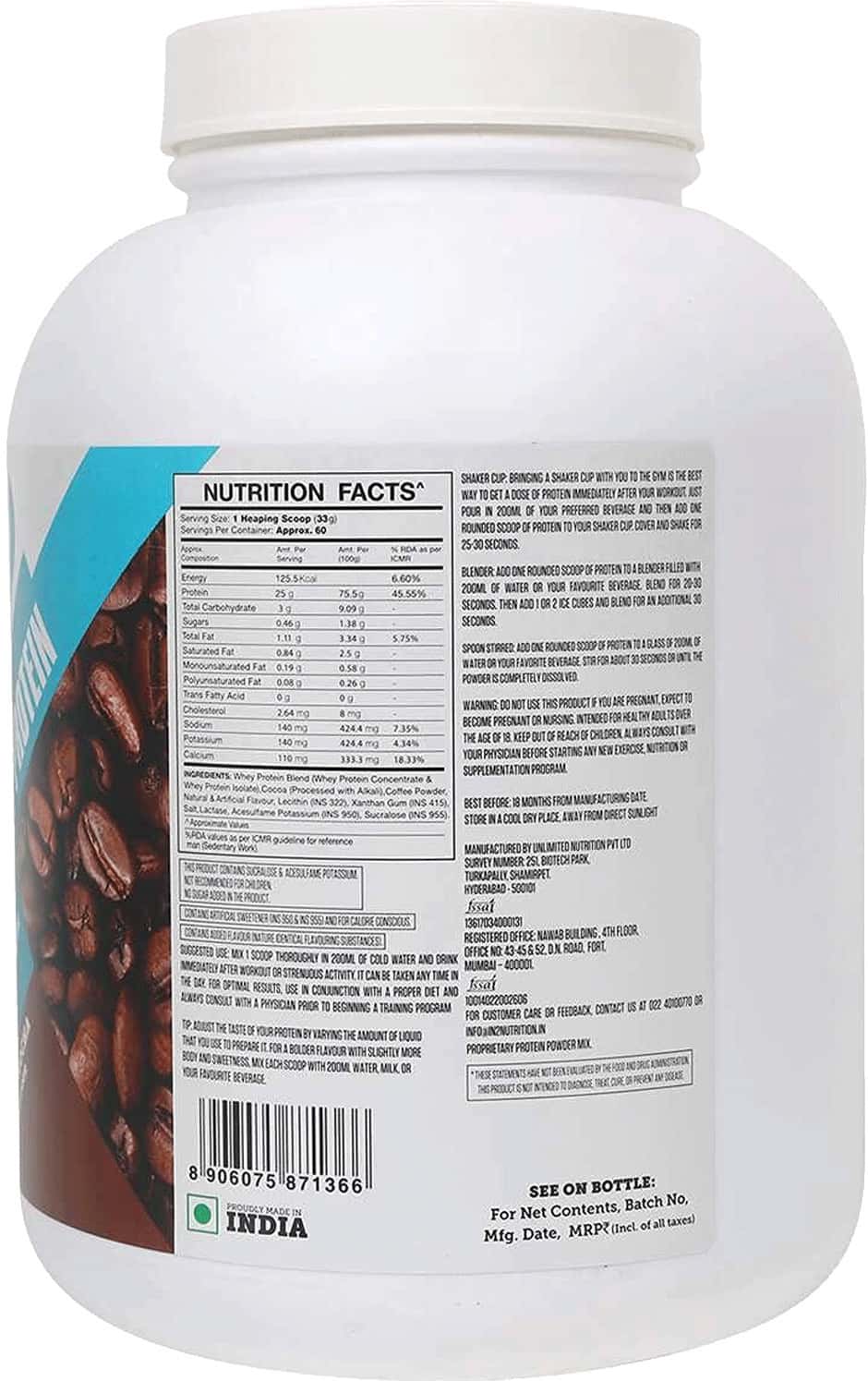 Buy IN2 100 WHEY PROTEIN 2KG (CAFE MOCHA) 25G PROTEIN 5.5G BCAAS 4G