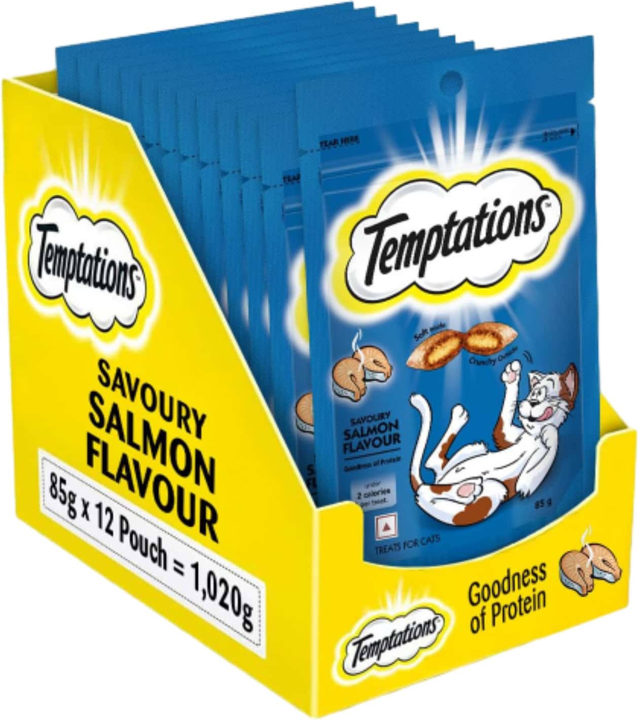 Temptations Crunchy Cat Treats | Savoury Salmon Flavour | 85 G (Pack Of 12)