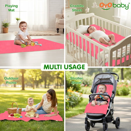 Oyo Baby- Waterproof Baby Bed Protector For Anti-Piling Fleece Pack Of 2 (140Cm X 100Cm) Salmon Rose