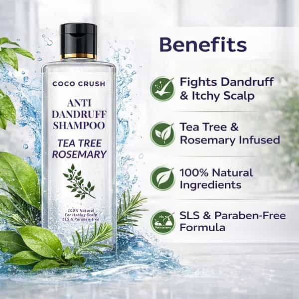 Coco Crush Anti Dandruff Shampoo For Adults | Neem & Tea Tree | Scalp Care For Flakes & Itch - 200Ml