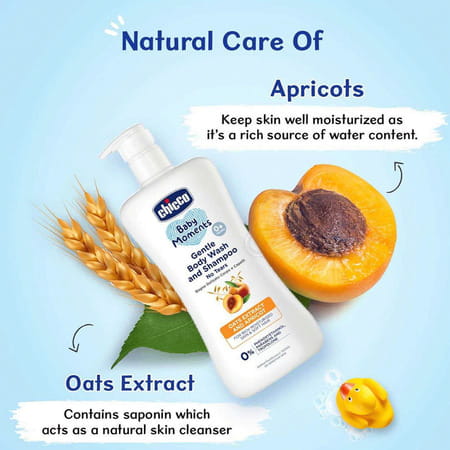 Chicco Baby Moments Gentle Body Wash And Shampoo No Tears Soap Free Head To Toe Bath 0m+ (200ml)