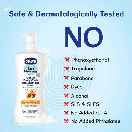 Chicco Baby Moments Gentle Body Wash And Shampoo No Tears Soap Free Head To Toe Bath 0m+ (200ml)