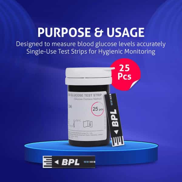 Bpl Medical Technologies Blood Gluco Test Strips | Bottle Of 25 Test Strips - Black