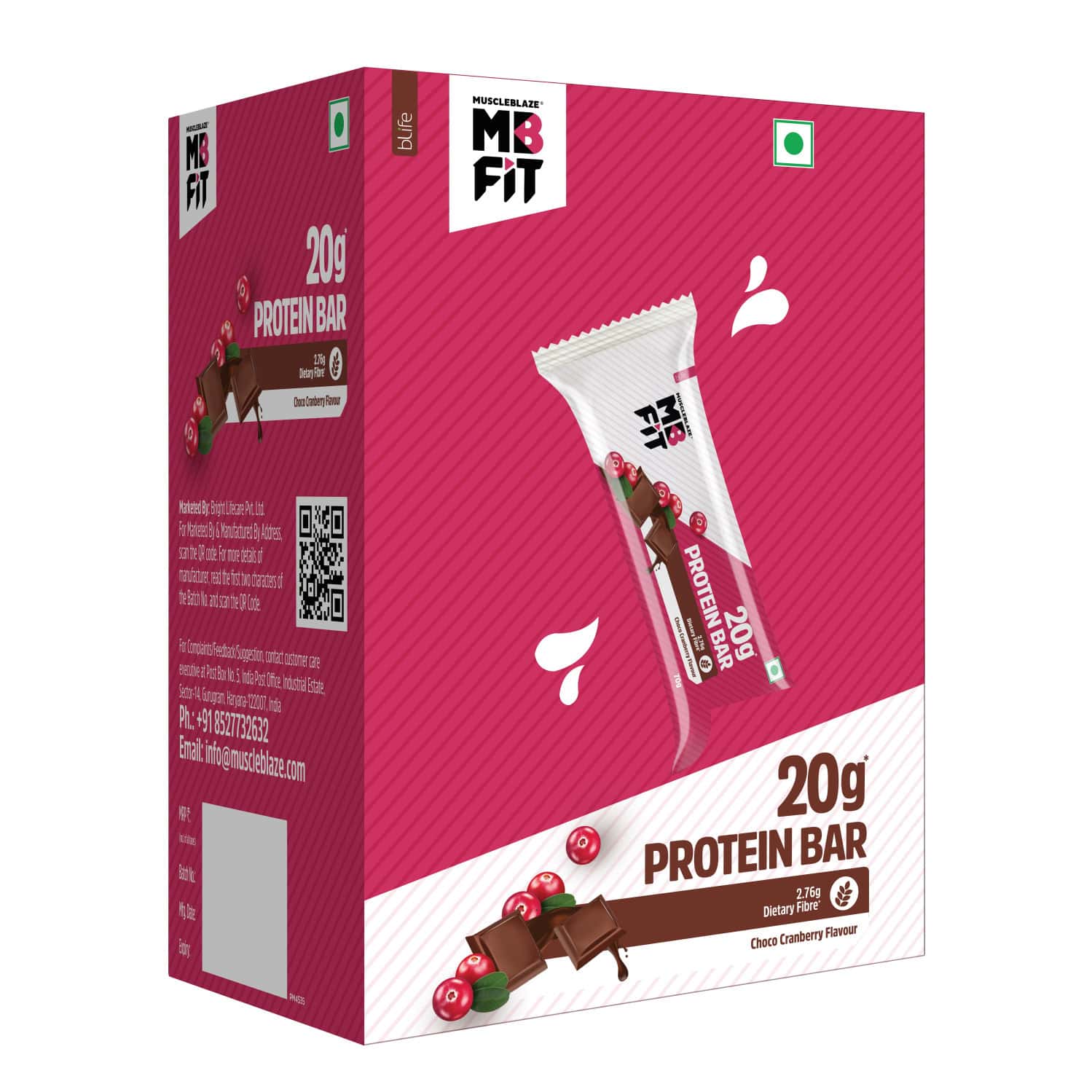 Muscleblaze 20g Protein Bar (Choco Cranberry | Pack Of 6) | Protein Blend