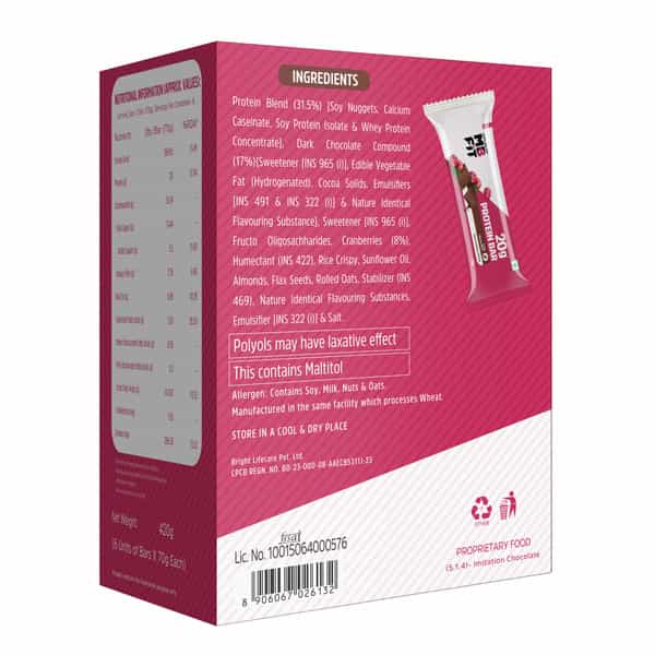 Muscleblaze 20G Protein Bar (Choco Cranberry | Pack Of 6) | Protein Blend
