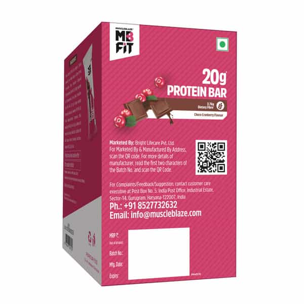 Muscleblaze 20G Protein Bar (Choco Cranberry | Pack Of 6) | Protein Blend