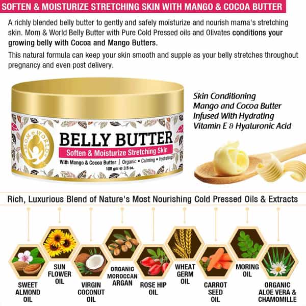 Mom & World Belly Body Butter With Mango And Cocoa For Stretch Marks Tummy 100 G