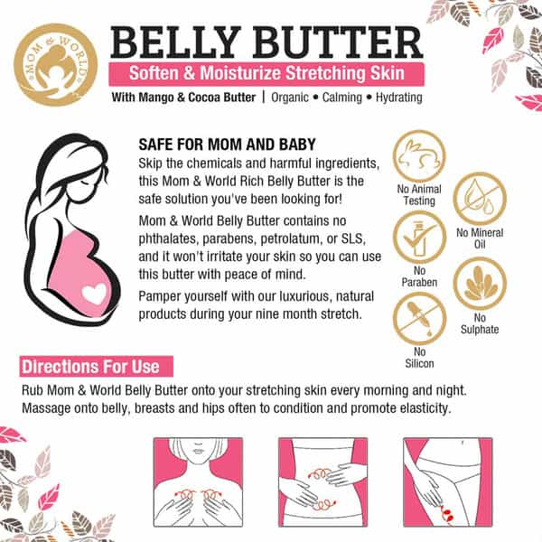 Mom & World Belly Body Butter With Mango And Cocoa For Stretch Marks Tummy 100 G