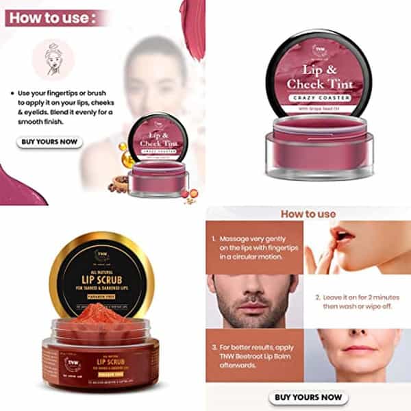 Tnw-Lip Care Combo Lip Scrub 25G + Crazy Coaster Lip & Cheek Tint Pink | 5G | Multipurpose 3 In 1