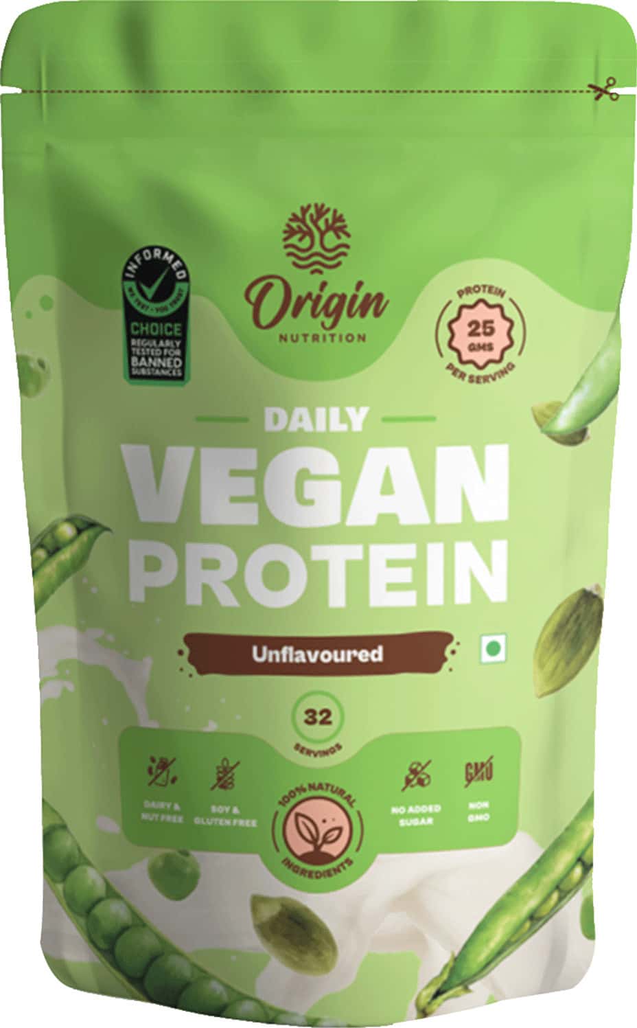 Origin Nutrition 100% Natural Vegan Plant Protein Powder 1kg Unflavoured 25g Plant Based Protein