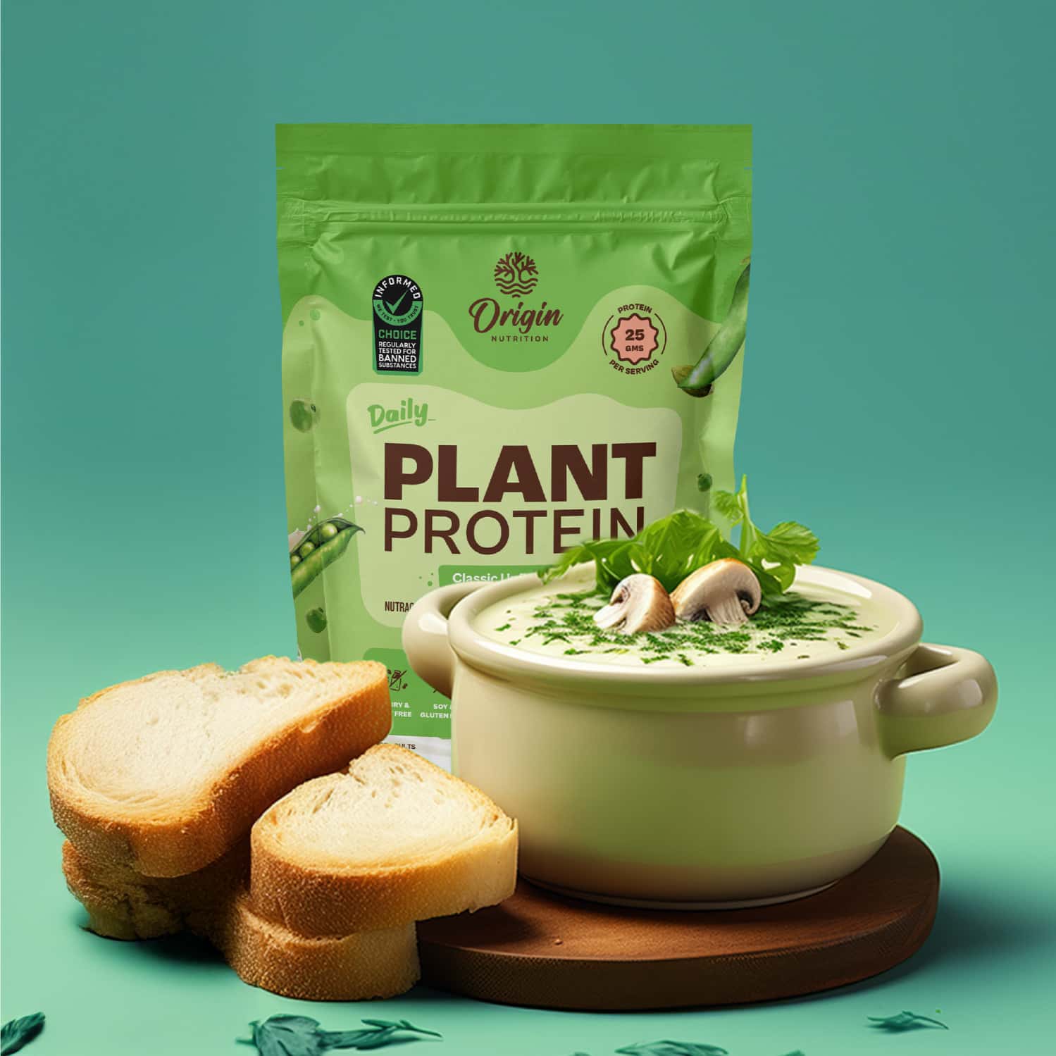 Origin Nutrition 100% Natural Vegan Plant Protein Powder 1kg Unflavoured 25g Plant Based Protein