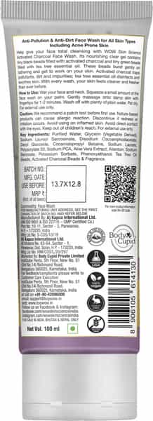 Wow Skin Science Activated Charcoal Face Wash Tube - 100 Ml
