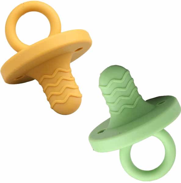 Luvlap Silicone 2 In 1 Baby Soother Pacifier & Teether 3M+ Yellow & Green - Set Of 2