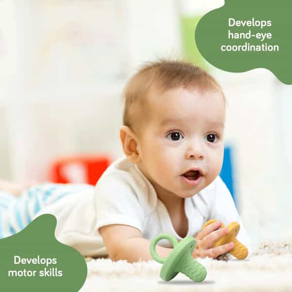 Luvlap Silicone 2 In 1 Baby Soother Pacifier & Teether 3M+ Yellow & Green - Set Of 2