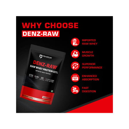 Denzour Nutrition Denz - Raw 80% Imported Whey Protein With Digestive Enzymes | Unflavoured | 1.02kg