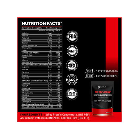 Denzour Nutrition Denz - Raw 80% Imported Whey Protein With Digestive Enzymes | Unflavoured | 1.02kg