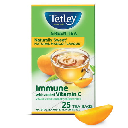 Tetley Green Tea Naturally Sweet Immune With Added Vitamin C Natural Mango Flavor 25 Tea Bags