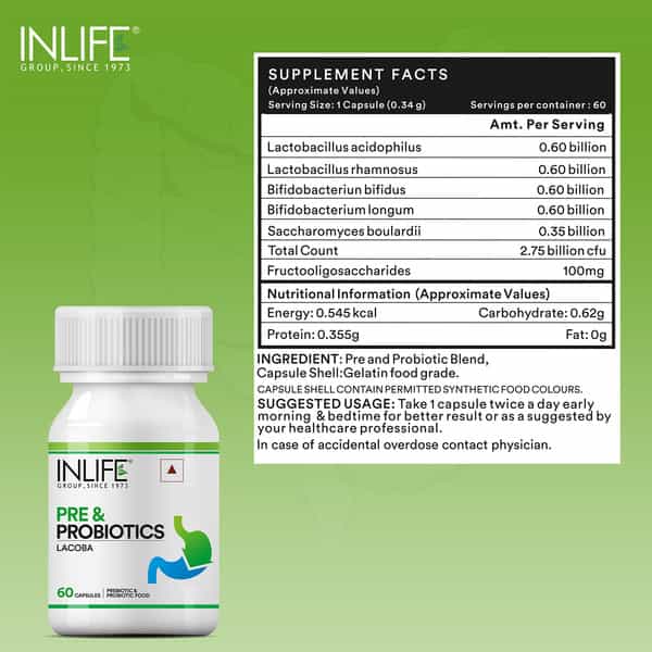 Inlife Prebiotics And Probiotics Supplement For Men Women - 60 Capsules