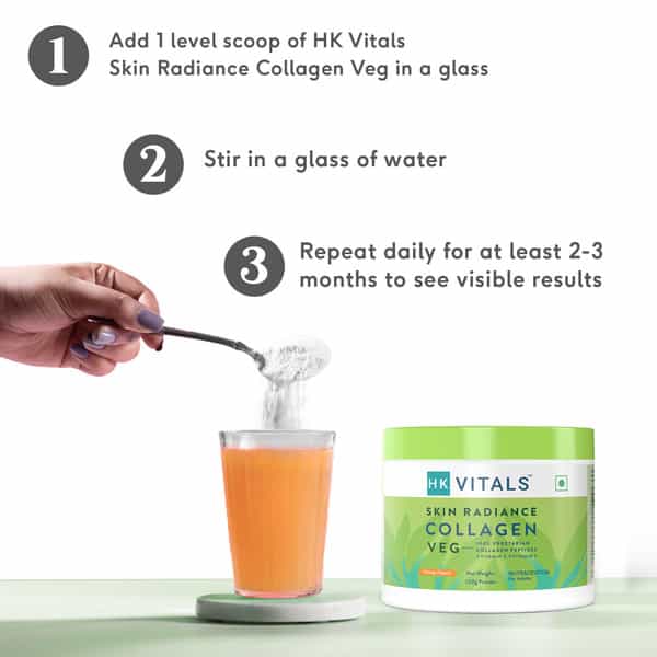 Hk Vitals Veg Collagen Supplement (Orange | 120G) With Sipper | 300Ml | Combo Pack